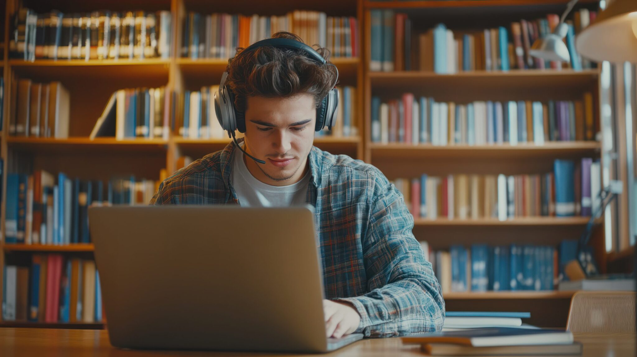 Junger Mann arbeitet am Laptop.